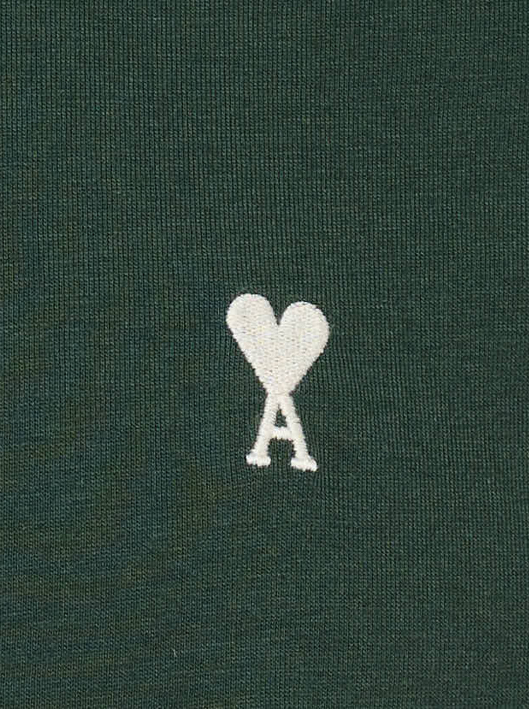 Ami Alexandre Mattiussi forest green bicolor ringer tee with cream contrast collar and cuff trim, featuring the embroidered Ami de Cœur logo at the chest - view 3