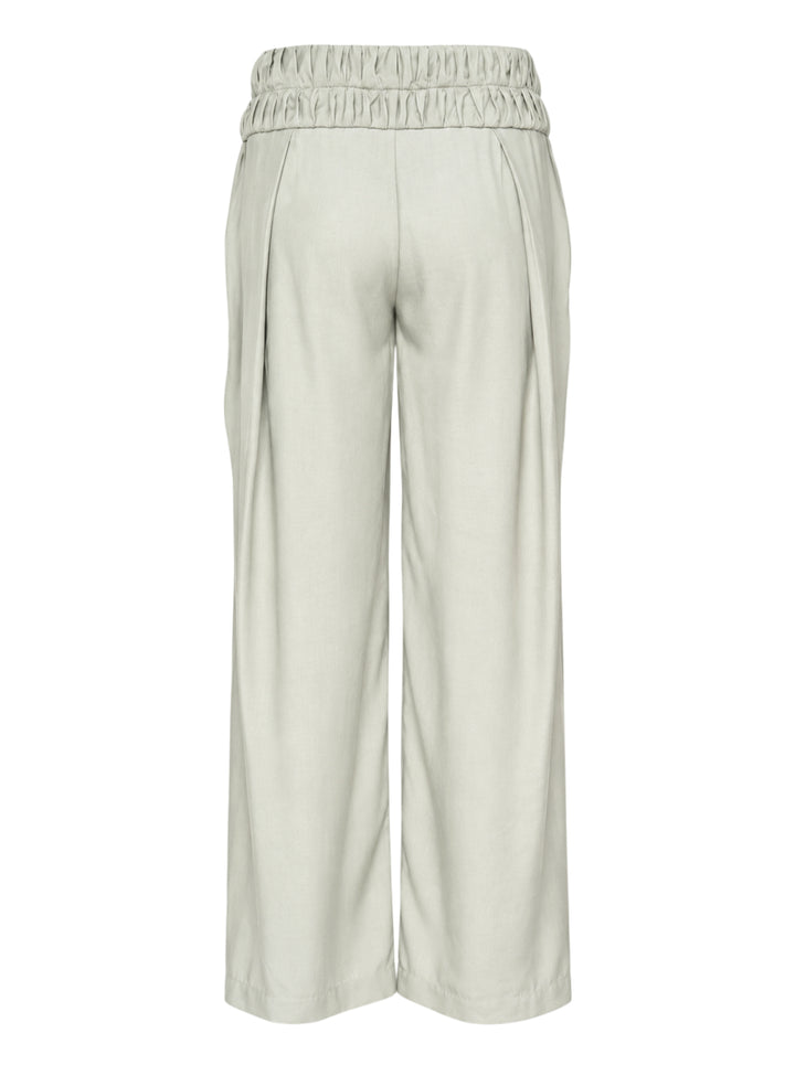 Pauline Dujancourt Georgina pleated wide-leg trousers in sage cupro with a double ruched high waistband, shown from the front - view 2
