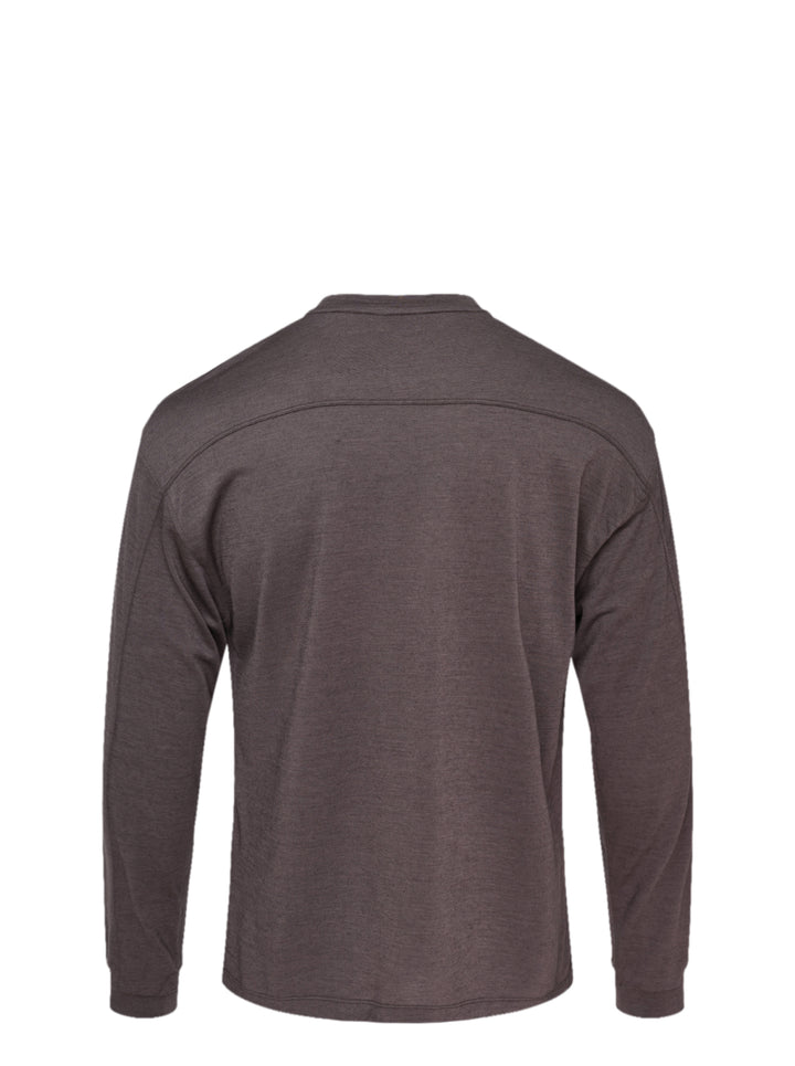 YOKE Cashmere Silk Jersey Long Sleeve Tee in heathered charcoal-brown, front view - view 2