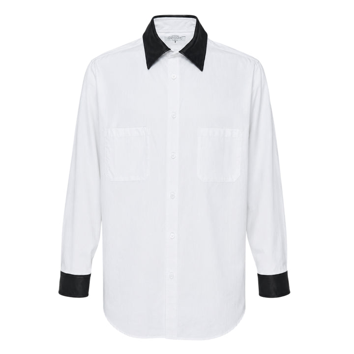 Leather Detail Long Sleeve Shirt