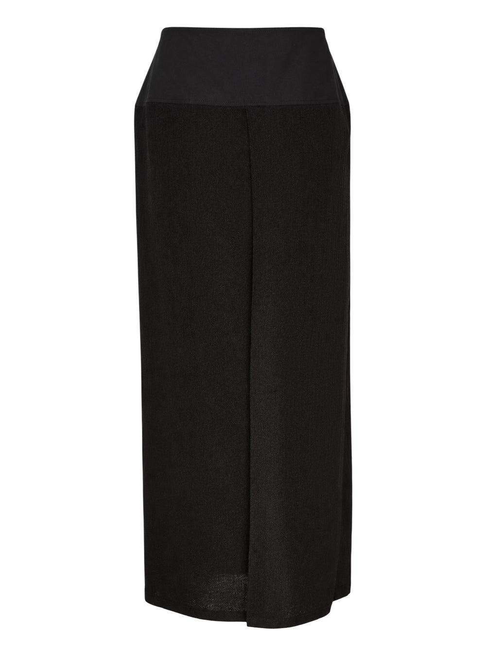 Yohji Yamamoto black pleated midi under skirt for kimono with a structured wide waistband, front view - view 2