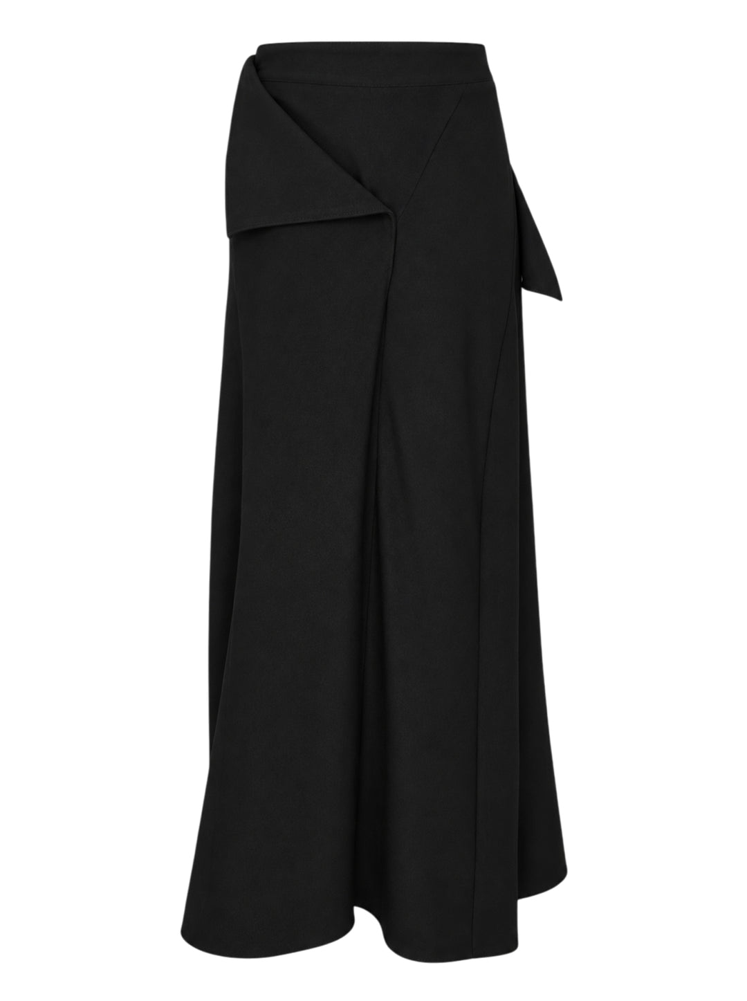 Black draped high-waist maxi skirt by Yohji Yamamoto with an asymmetric cascading panel and white scribble-stitched circle embroidery - view 2