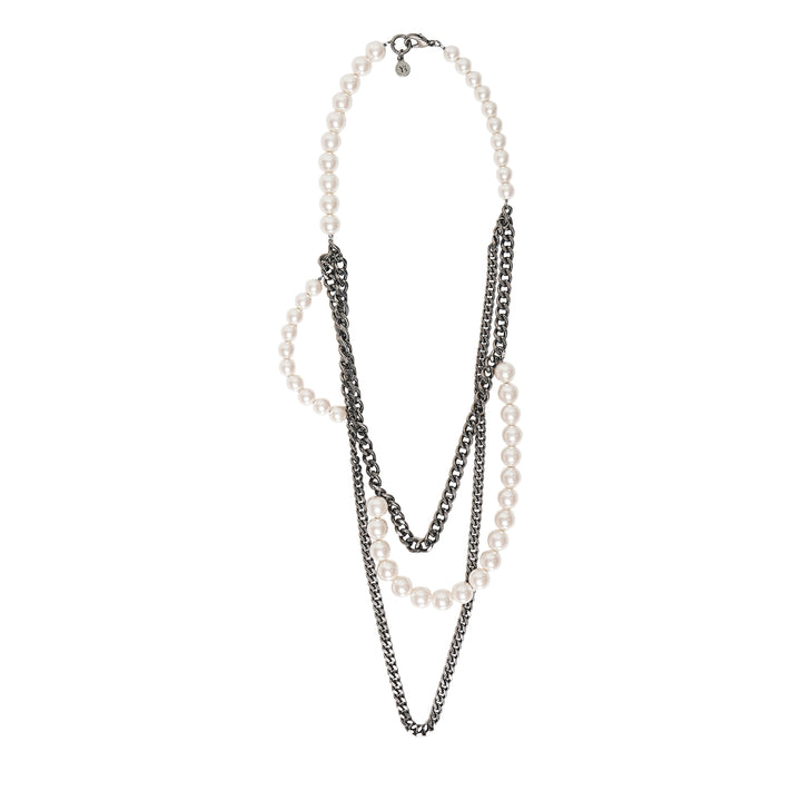 Three-Pronged Pearl Chain Necklace
