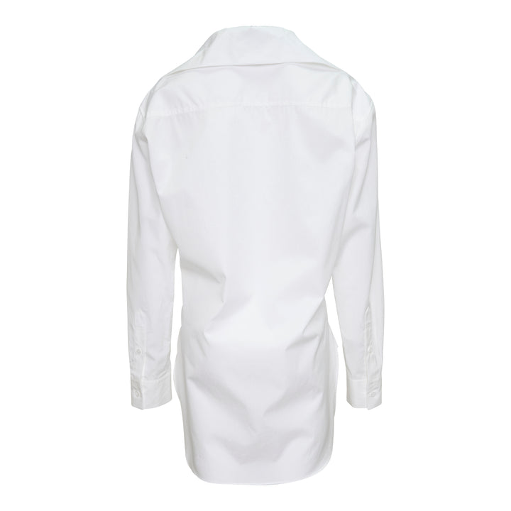 Y's U-Sailor Collar Shirt in white, featuring an oversized dramatic U-shaped sailor collar, concealed front placket, single chest patch pocket, and long sleeves with buttoned cuffs