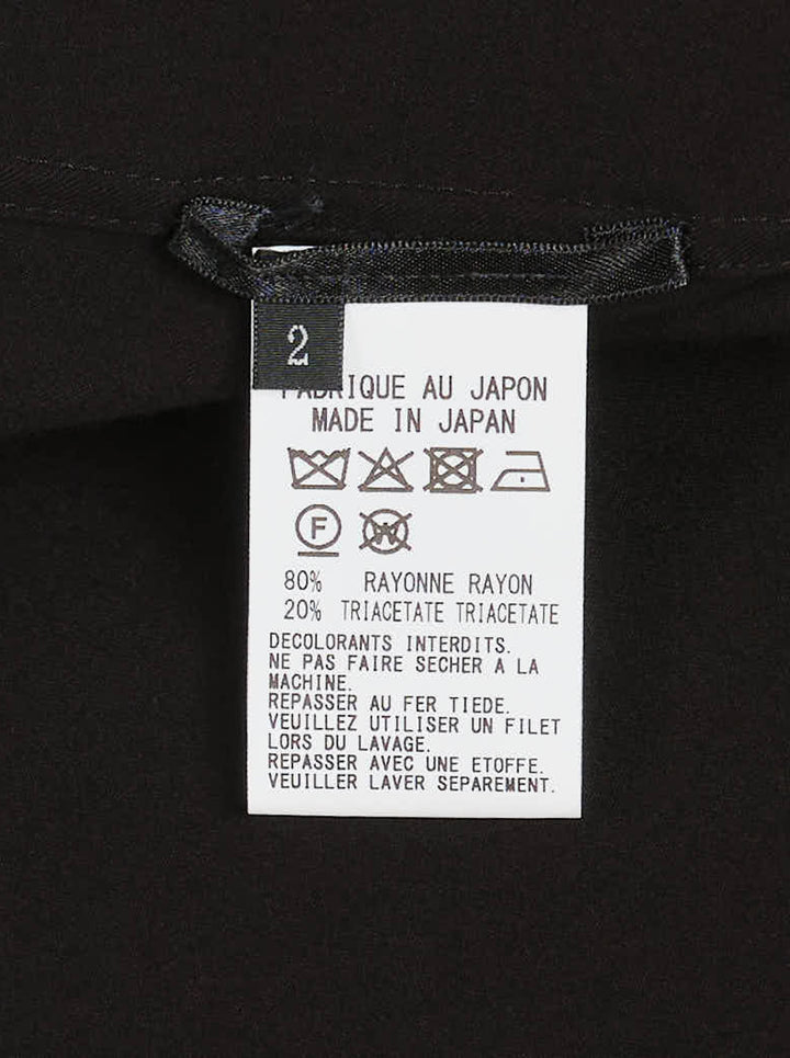Y's black long-sleeve shirt dress with stand collar, button-through front, patch pocket and asymmetric draped hem - view 3