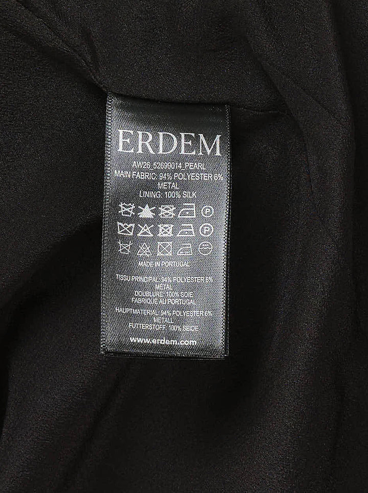 Erdem textured satin midi dress with a muted rose print, draped neckline, cap sleeves and cascading side drape - view 3