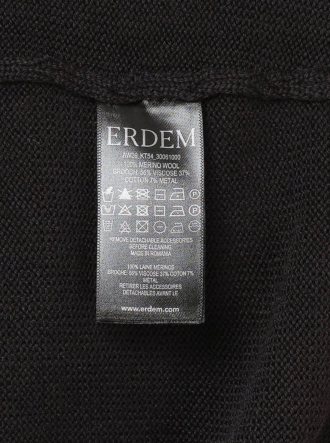 Erdem black merino wool cardigan with button-down front and a pink embellished ribbon bow draped from the neckline - view 3