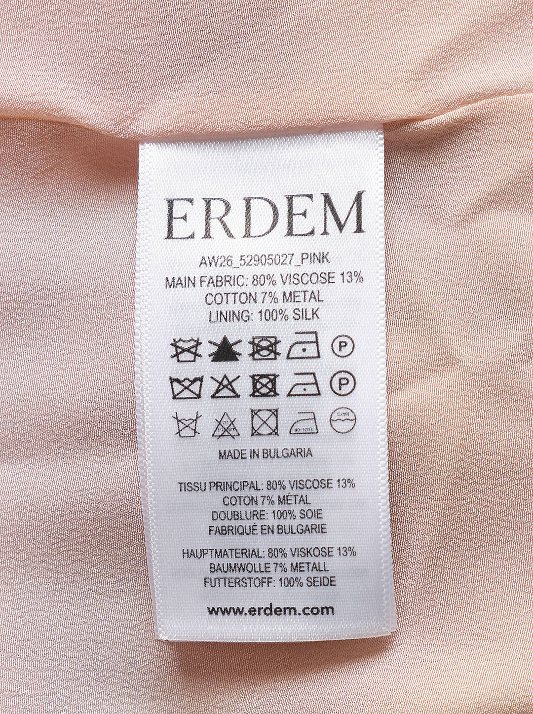 Erdem pink crushed satin midi skirt with all-over burgundy and coral rose print and draped flared hem - view 3