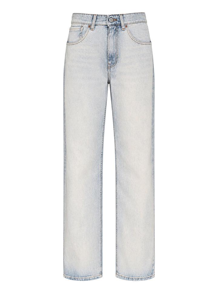 MM6 Maison Margiela high-rise straight-leg jeans in light bleached blue denim with five-pocket styling and contrast topstitching