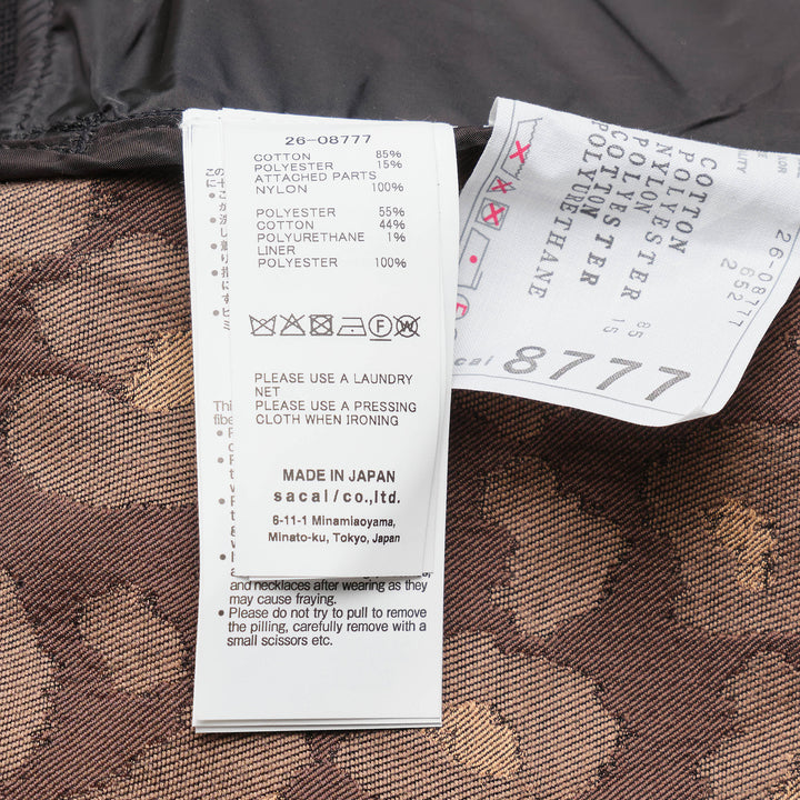 sacai Leopard x Nylon Twill Jacket in brown and black leopard print with snap button front, dual chest pockets, and MA-1 zip detail on sleeve - view 3