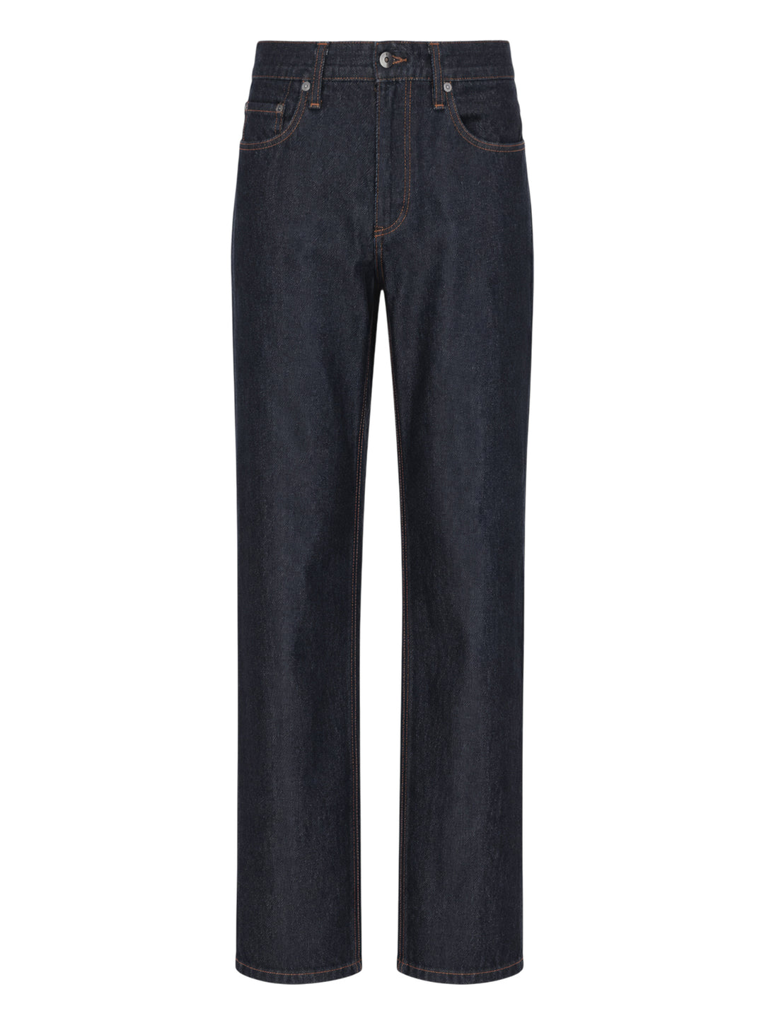 rag & bone Fit 3 Raw Stretch Jeans in dark indigo with contrast amber topstitching and straight-leg silhouette, front view