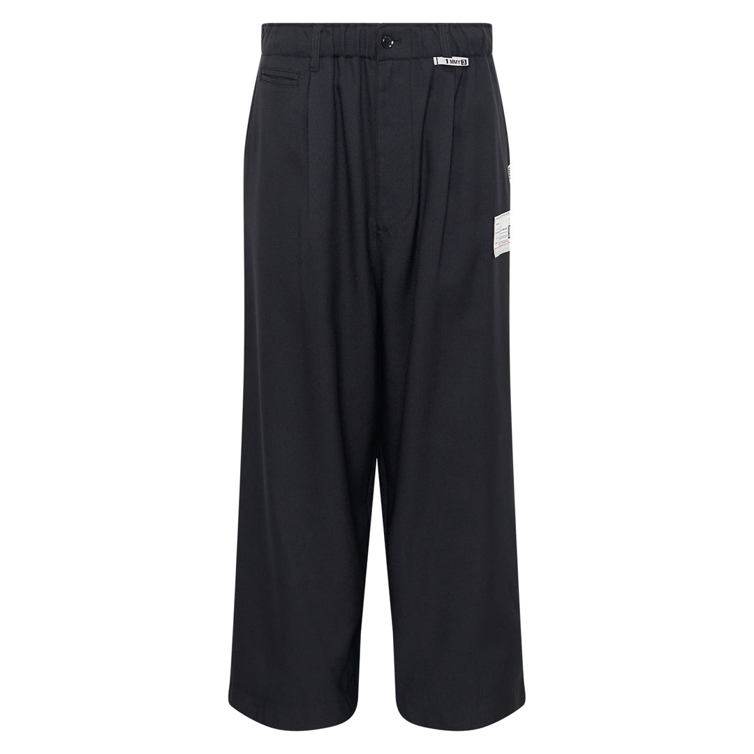 Layered Twill Wide-Leg Pants