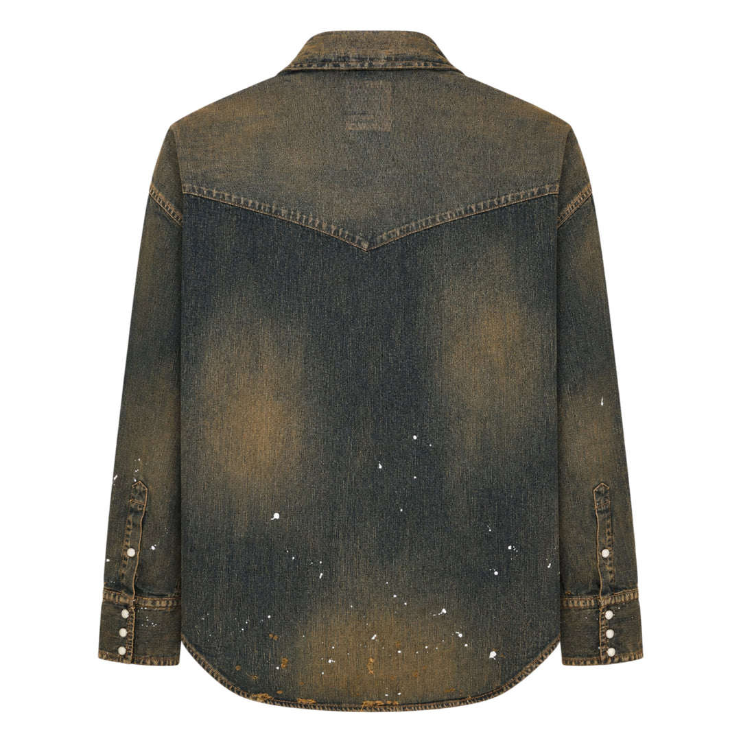 Flatted Collar Long Sleeve Denim Shirt