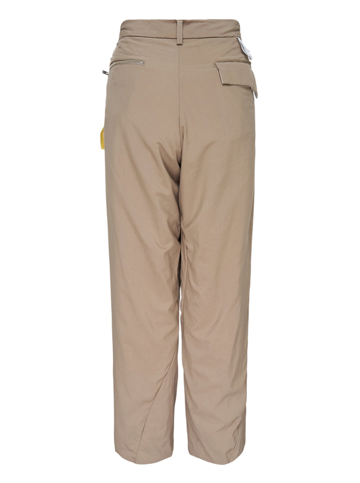 Undercover taupe cupro pants with relaxed straight leg, curved seams and a turquoise waistband button - view 2