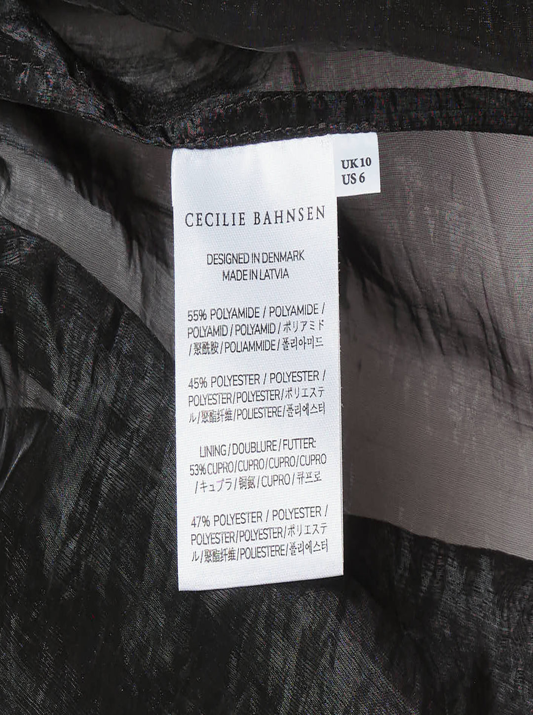 Cecilie Bahnsen Liquid Myrtia Skirt in black crinkled organza with gathered elasticated waistband, voluminous balloon silhouette, and layered sheer asymmetric hem - view 3