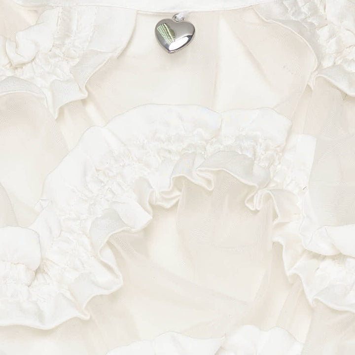 Hisu Park Lolo Dress in white — sleeveless sheer organza mini dress with 3D circular ruffled appliqués across the bodice and a flared drop-waist hem, flat lay view - view 8