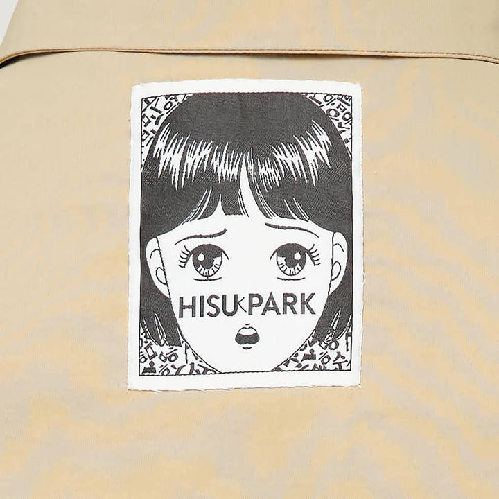 Hisu Park Savy Drawstring Shirt in beige cotton with sweeping black tulle ruffle appliqué wave detailing across the front and adjustable drawstring hem ties - view 8