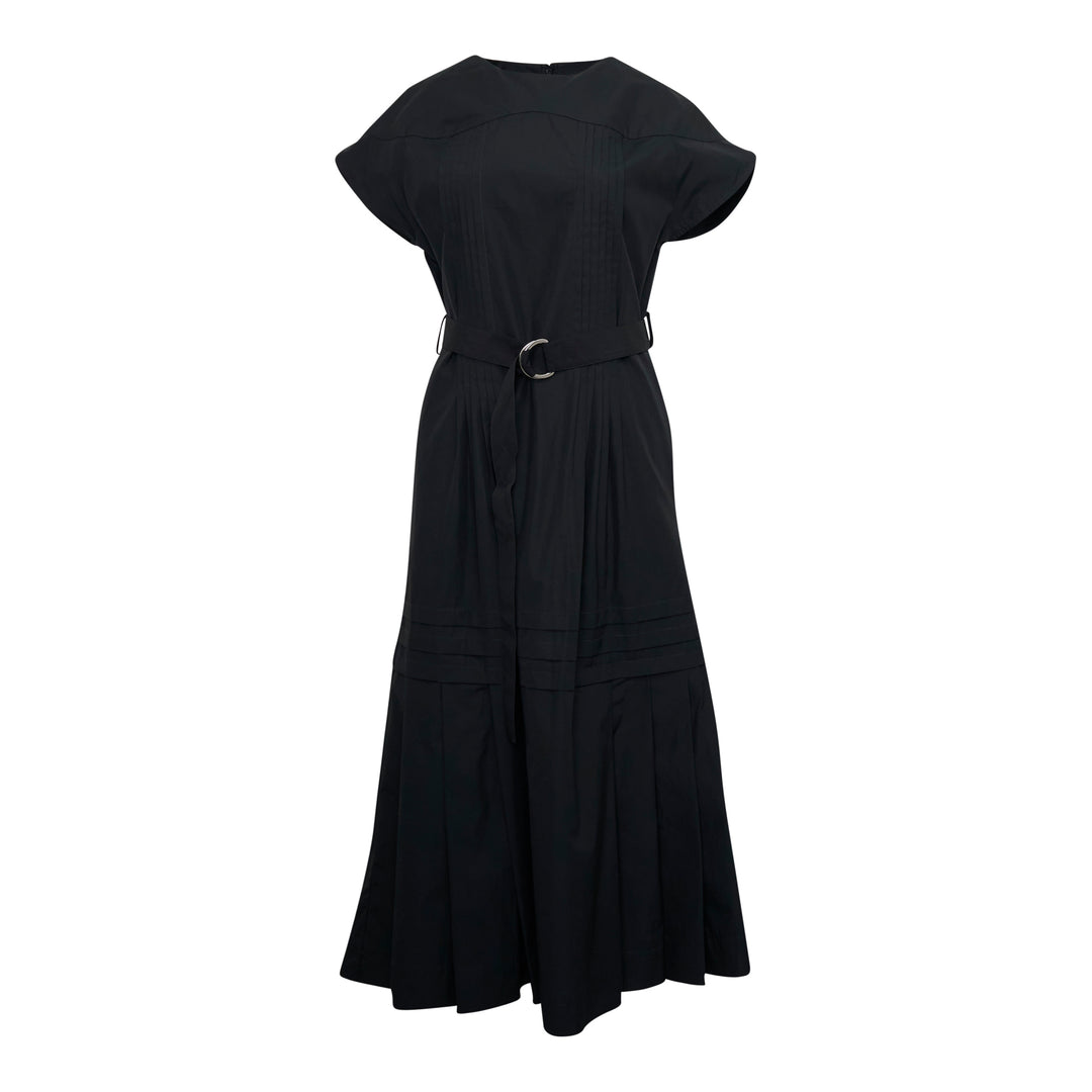Pleated Poplin Midi Dress