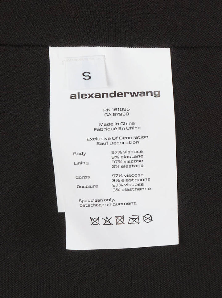 Alexander Wang black sleeveless one-shoulder top with gathered twist detail and hotfix embellished trim - view 3