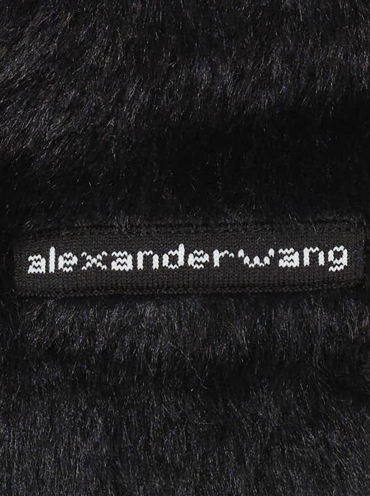 Alexander Wang black faux fur short sleeve crew neck tee with logo label at neckline and hem patch - view 3