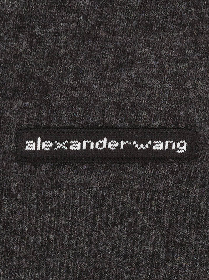 Alexander Wang pre-styled slip dress with off-shoulder charcoal knit sweater layered over a black satin slip with lace hem - view 3