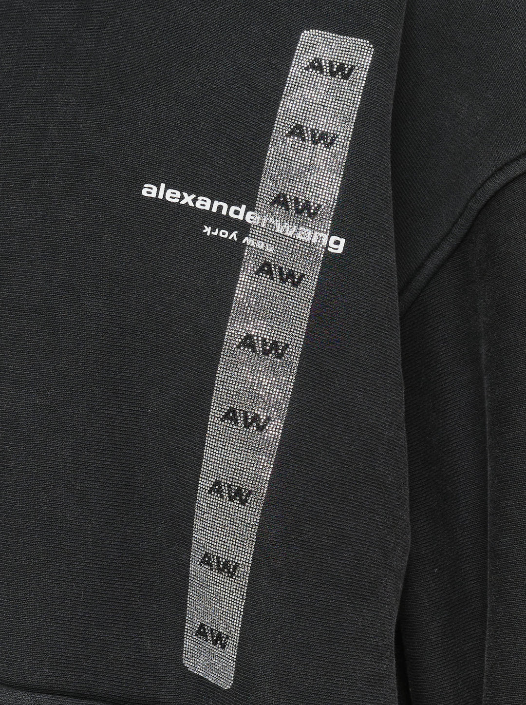 Alexander Wang washed black oversized hoodie with vertical holographic AW flasher graphic and alexanderwang New York logo print on the chest - view 3