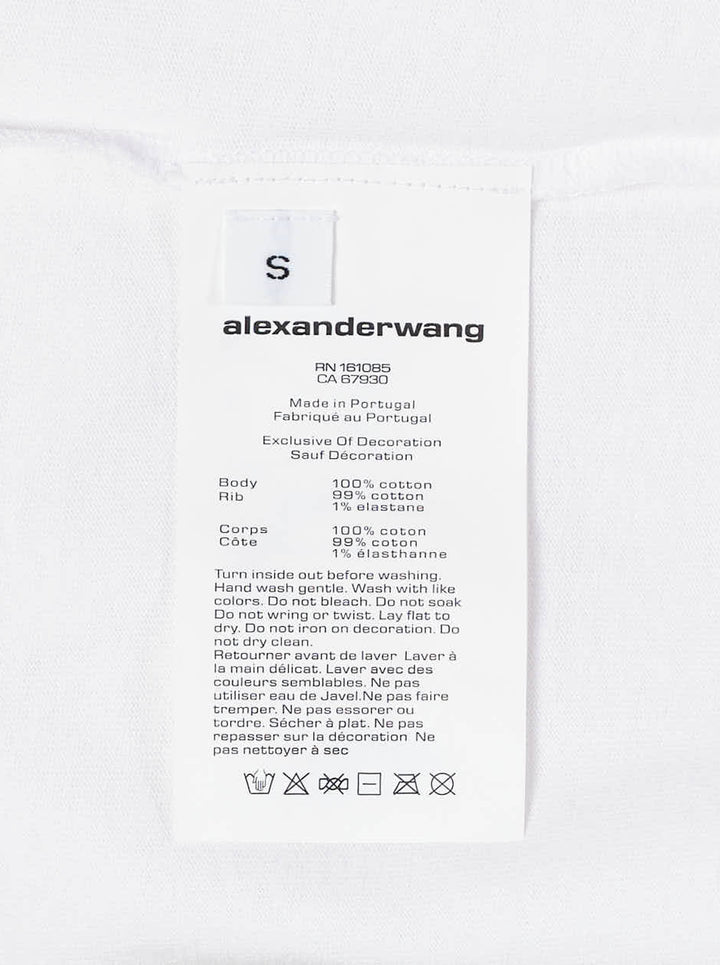 White oversized short sleeve tee by Alexander Wang with a vertical grey AW flasher graphic and logo print on the chest - view 5