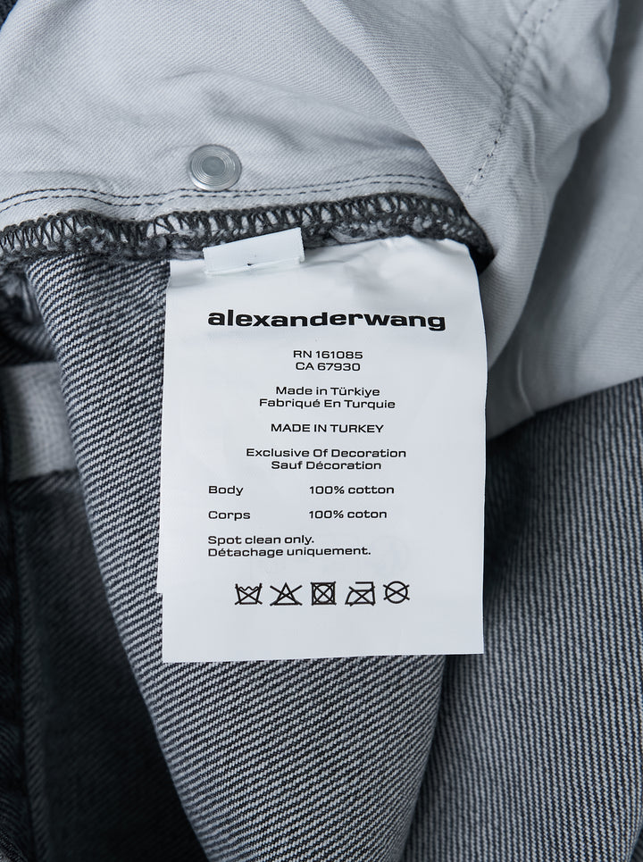 Alexander Wang unisex wide-leg jeans in washed charcoal denim with woven AW flasher label detail, front view - view 4