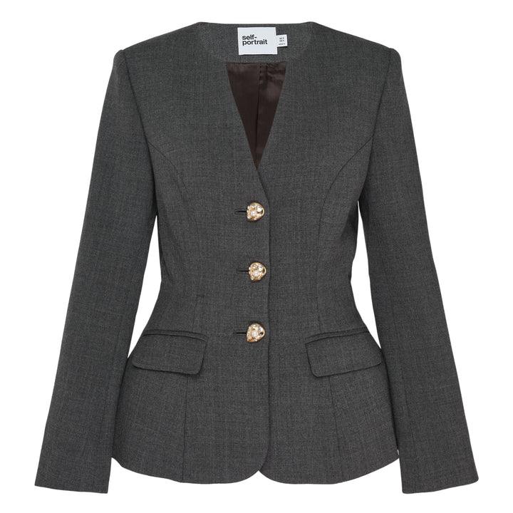 Grey Wool Collarless Jacket