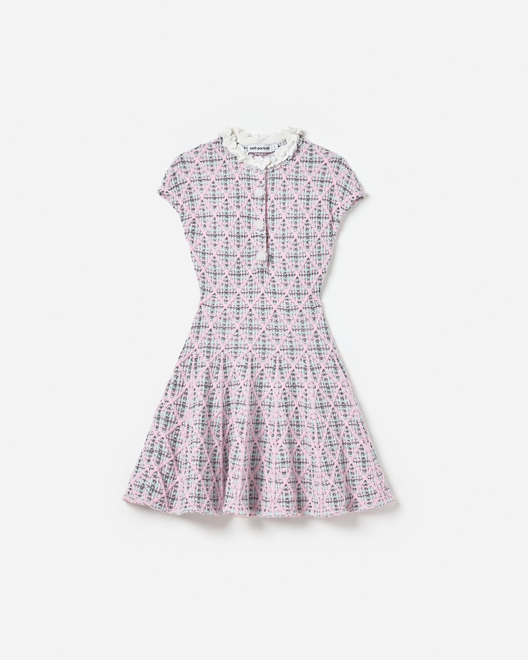 Pink Check Knit Beaded Mini Dress
