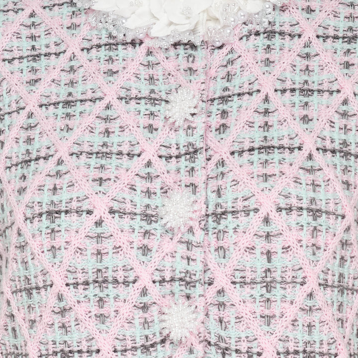 Pink Check Knit Beaded Mini Dress