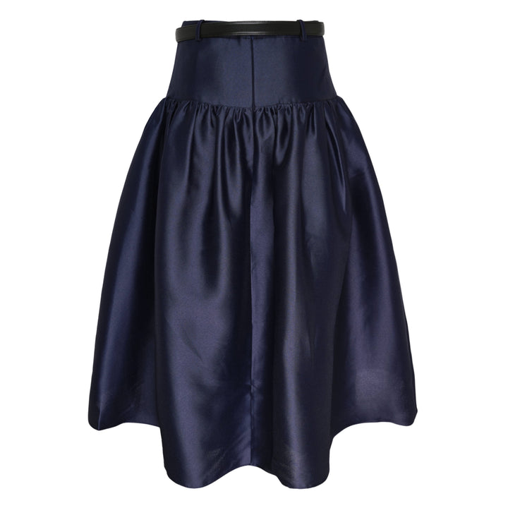 Navy Taffeta Midi Skirt