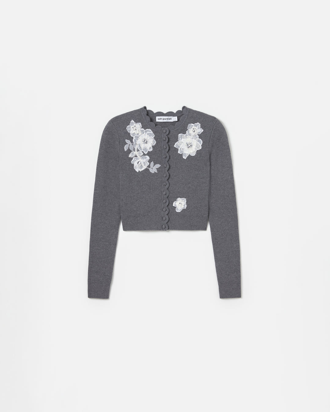 Grey Lace Flower Knit Cardigan