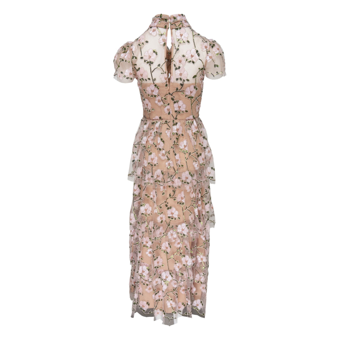 Pink Sequin Embellished Tiered Dress