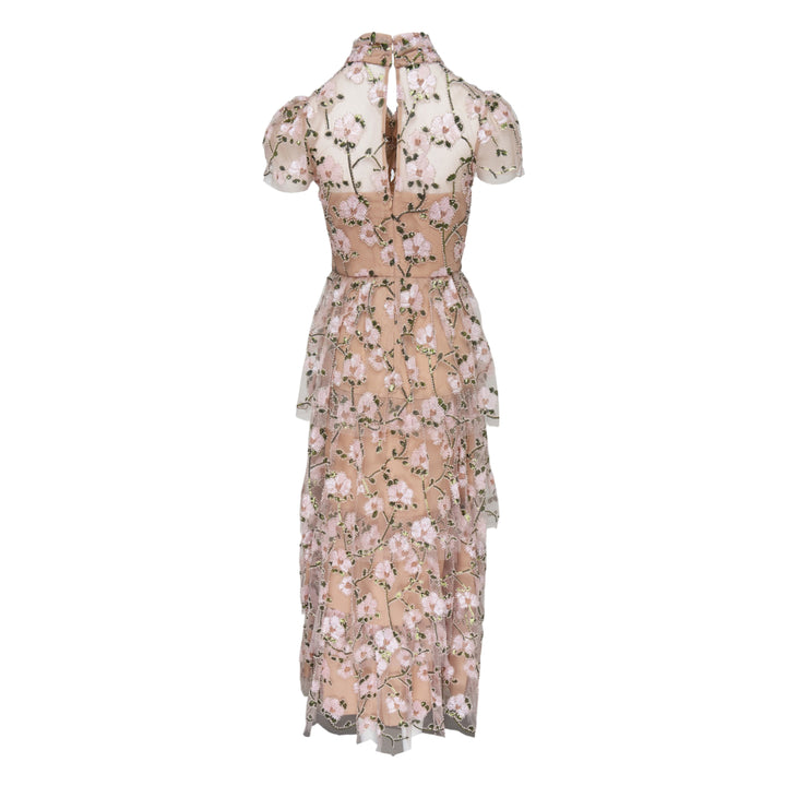 Pink Sequin Embellished Tiered Dress