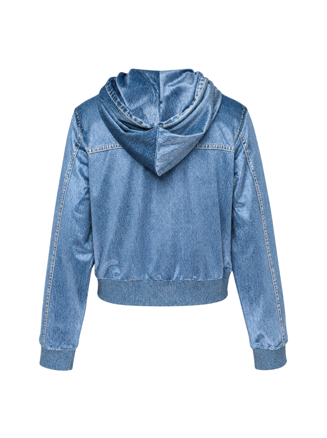 rag & bone Miramar Velvet Zip Hoodie in blue denim-look velvet with drawstring hood, full-length zip, and kangaroo front pocket - view 2