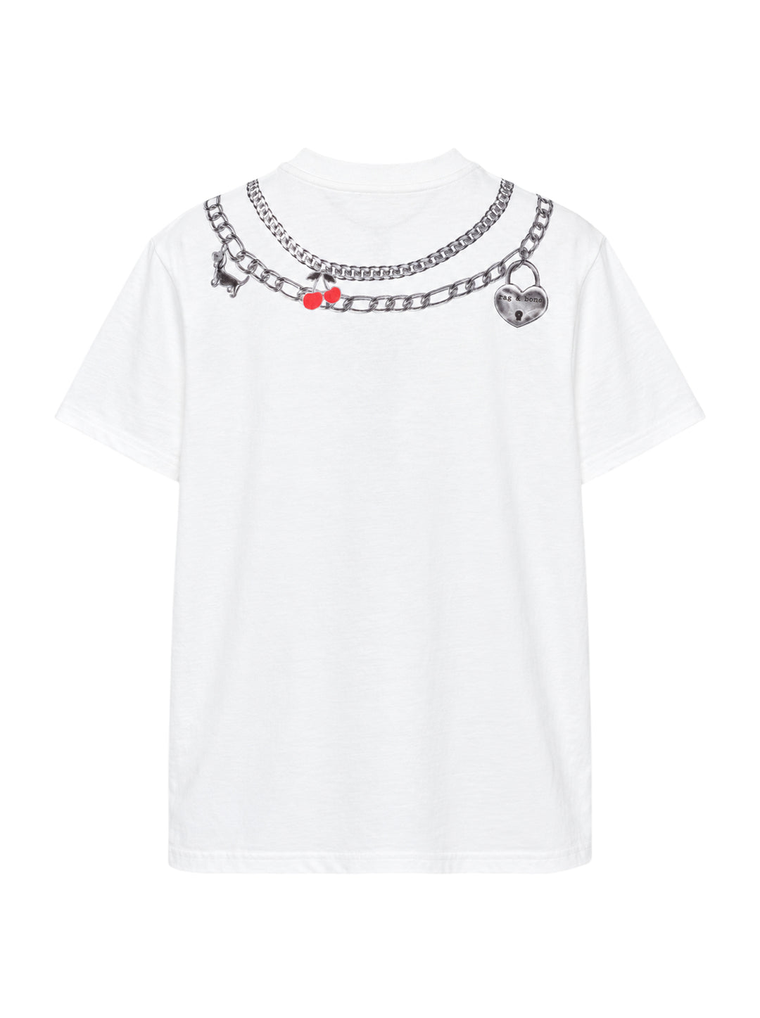 rag & bone Miramar Charms Short Sleeve Tee in white with a trompe l'oeil printed graphic of layered silver chain necklaces and charm details across the chest - view 2