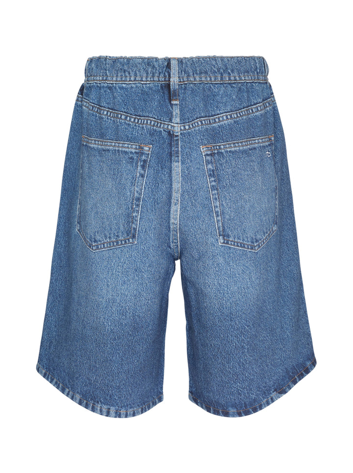 rag & bone Miramar Pull On McKenna Shorts in mid-blue washed denim with a relaxed bermuda silhouette, elasticated pull-on waistband, and five-pocket detailing - view 2
