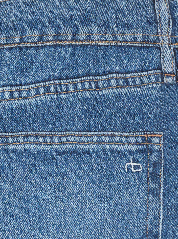 rag & bone Miramar Terry Bubble Skirt in light wash blue denim, featuring a front centre seam, bubble hem, and five-pocket construction - view 5