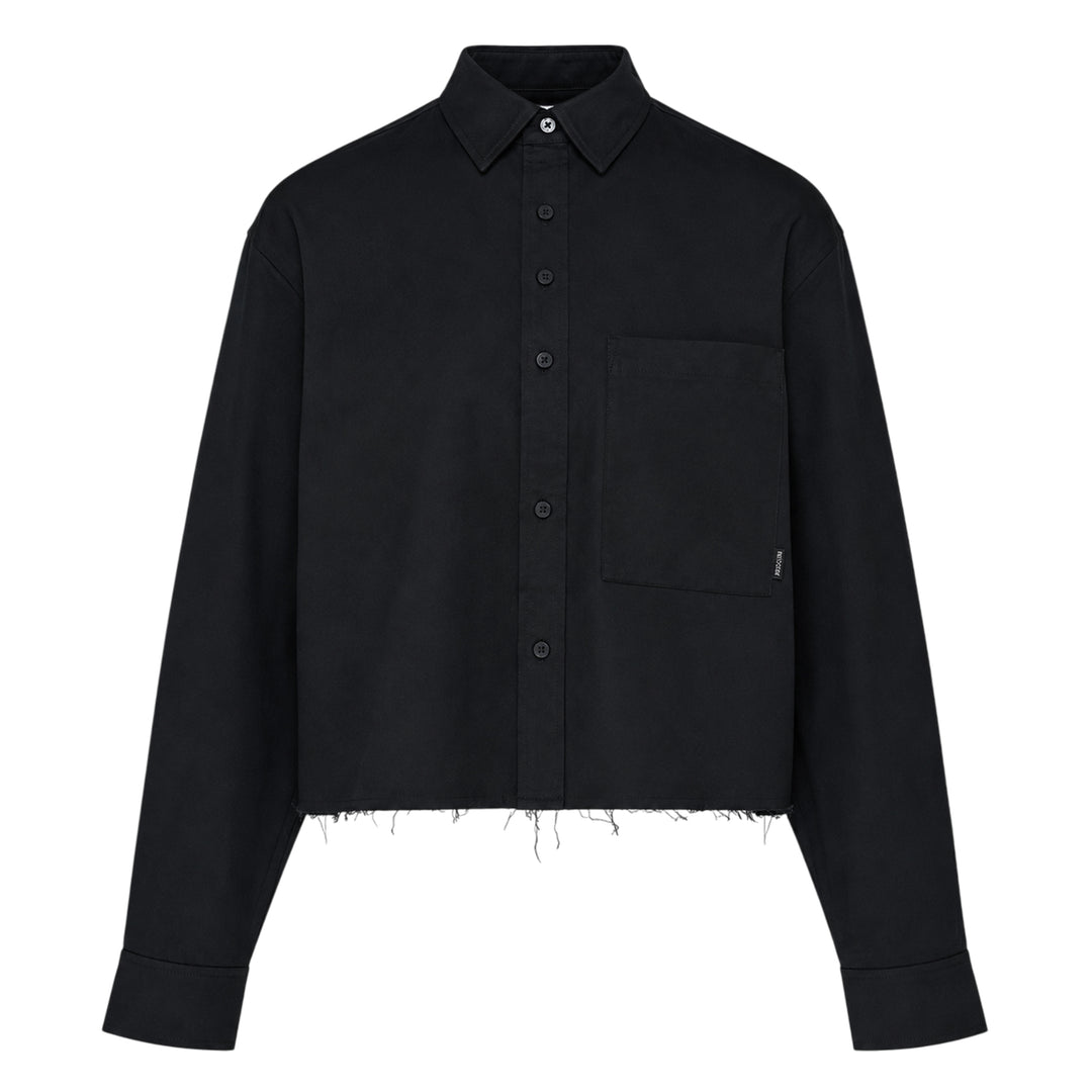Cropped Raw Hem Button Shirt