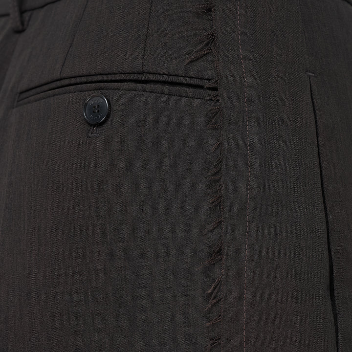 RE;CODE pleated tailored shorts in charcoal, featuring a high waist, double front pleats, wide-leg silhouette, and woven brand label at the waistband