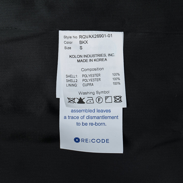 Re;Code Layered Raw-Edged Vest in black, featuring raw shoulder seams, contrast white basting stitches along the V-neckline, three-button closure, chest pocket, two lower flap pockets, and a woven Re;Code Limited branded patch