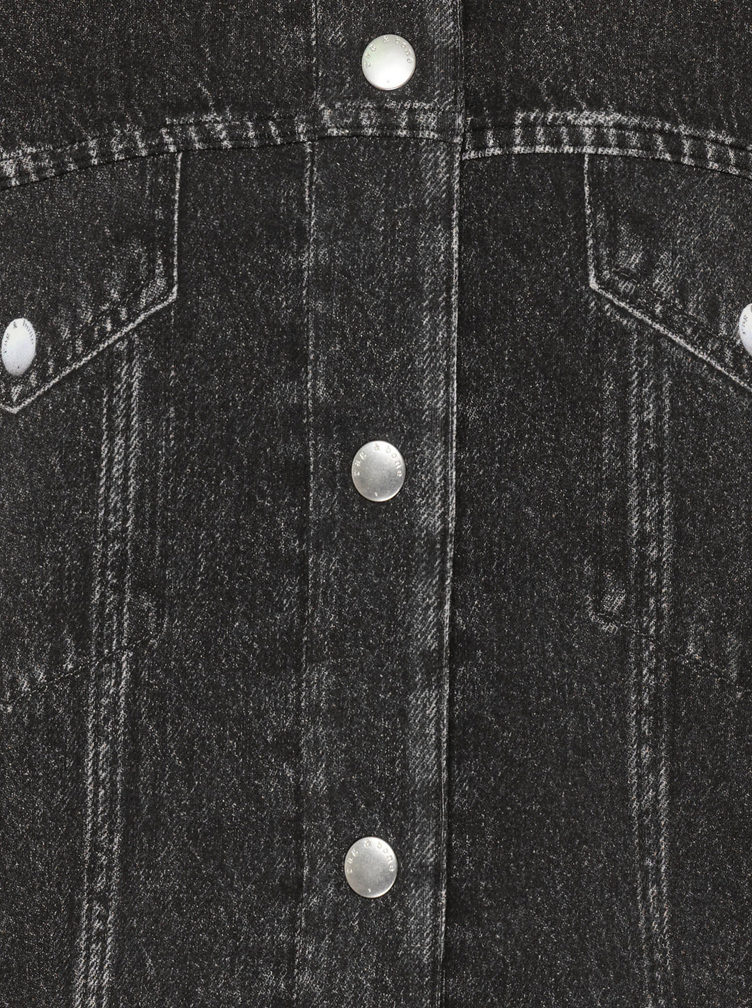 rag & bone Miramar Mallow Trucker Jacket in washed black denim with silver snap buttons, twin chest pockets, and contrast topstitching, shown flat on a white background - view 3