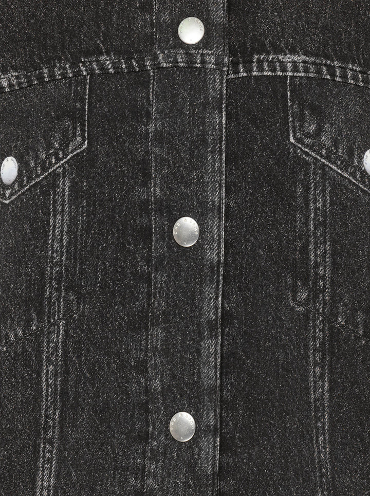 rag & bone Miramar Mallow Trucker Jacket in washed black denim with silver snap buttons, twin chest pockets, and contrast topstitching, shown flat on a white background - view 3