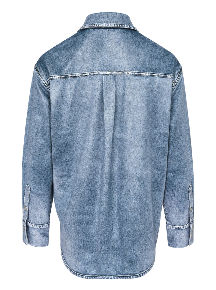 rag & bone Miramar Velvet Connie Shirt in blue acid-wash denim with tonal yoke blocking, snap-button placket, and a chest patch pocket - view 2