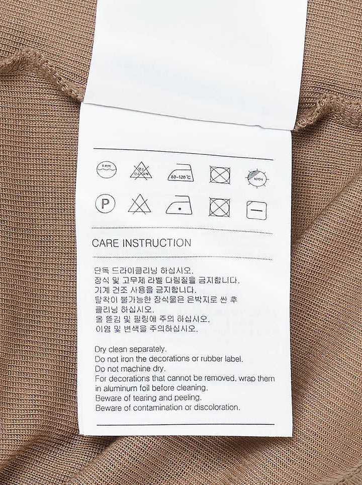We11done beige layered jersey top with draped chest band over a brown fitted long-sleeve underlayer - view 3