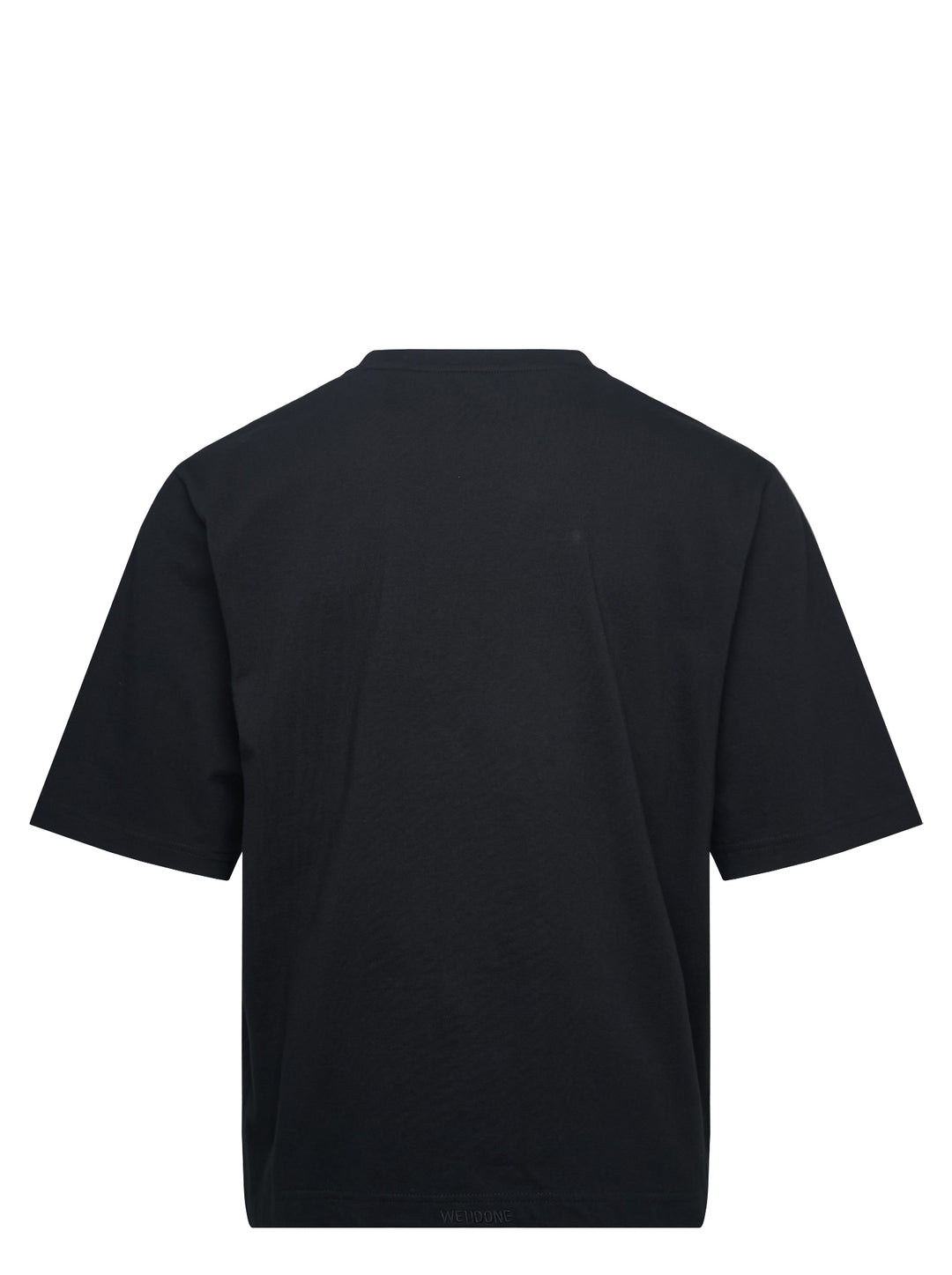 We11done black short sleeve oversized tee with multicolour Old English logo patch graphic across the chest - view 2