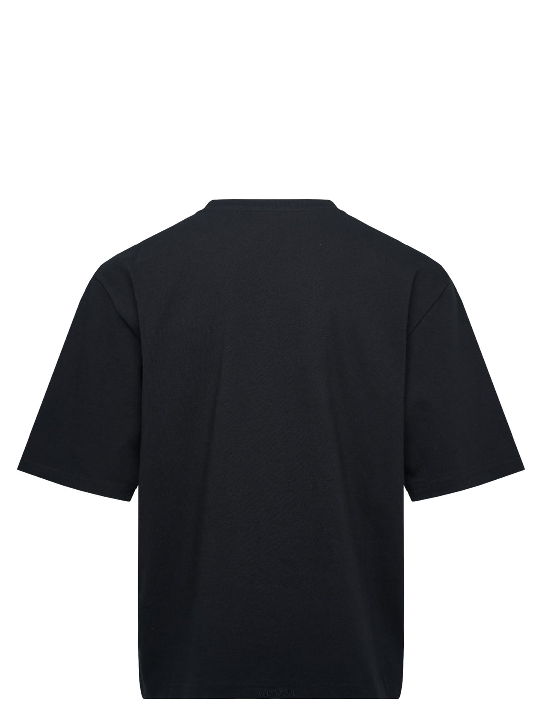 We11done Black Teddy Memories T-Shirt with a multi-panel teddy bear stamp collage graphic print on the chest, shown in an oversized relaxed fit against a white background - view 2