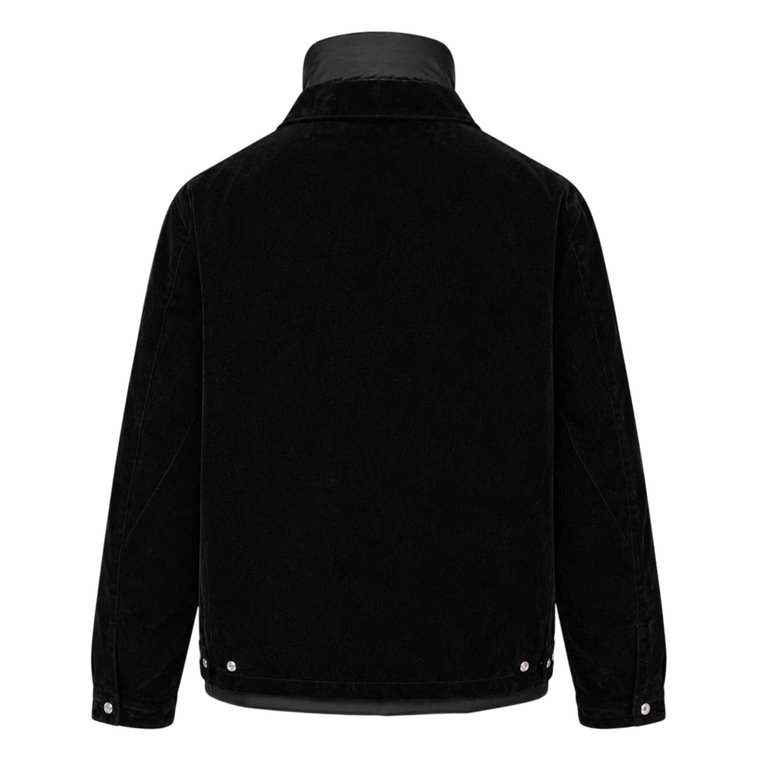 Solid Homme black velvet jacket with snap-button front closure, integrated quilted nylon inner puffer vest, epaulette shoulders, and dual flap pockets — front view on white background - view 2