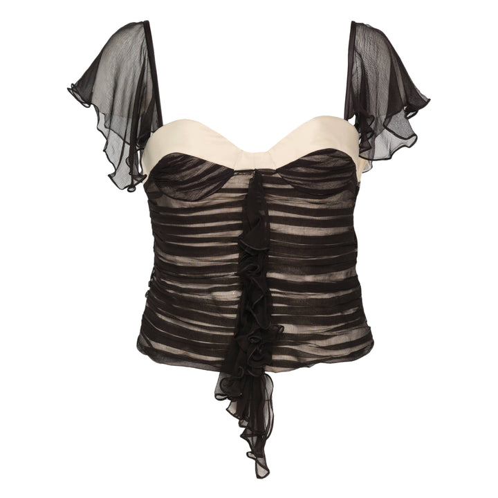 Black Chiffon Ruched Corset Top